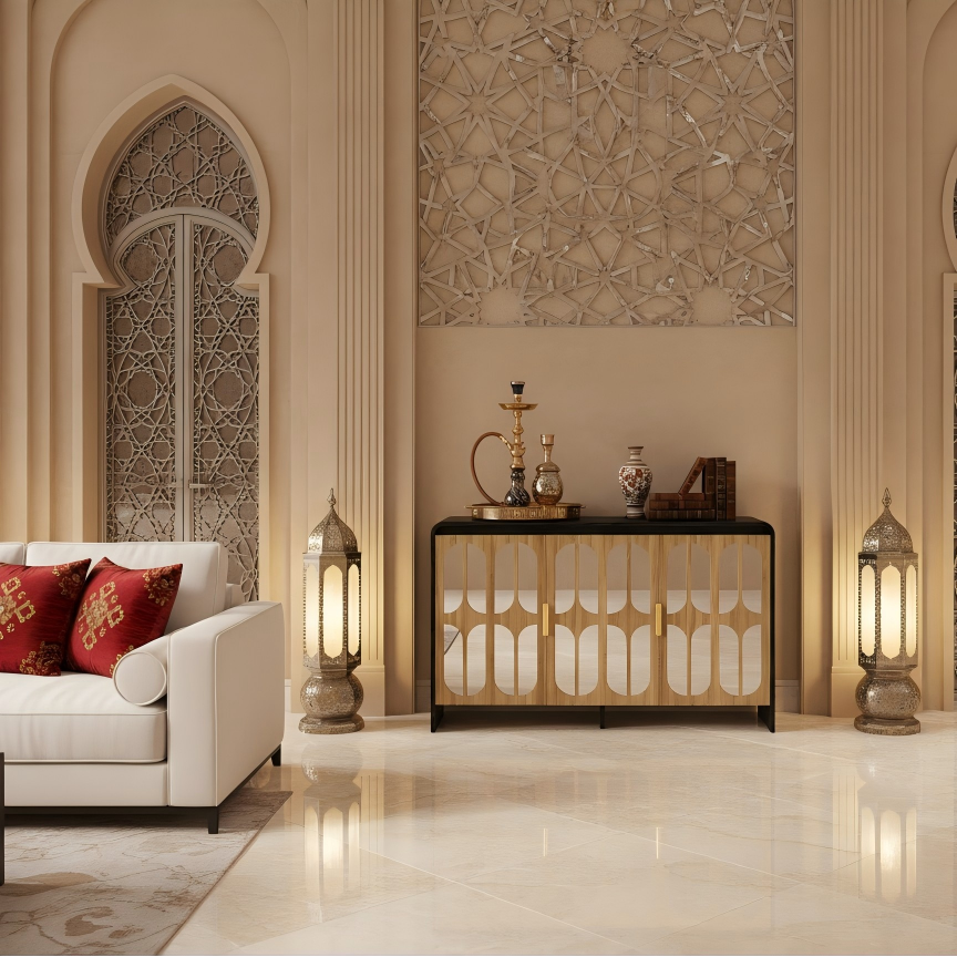 Lattice Mirrored 3-Door Sideboard